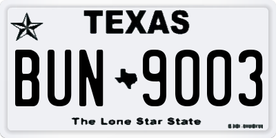 TX license plate BUN9003