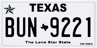 TX license plate BUN9221