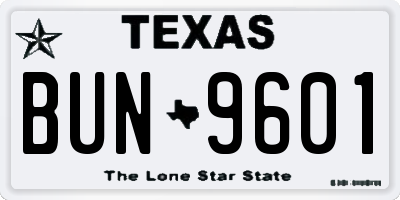 TX license plate BUN9601