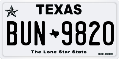 TX license plate BUN9820