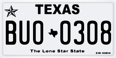 TX license plate BUO0308
