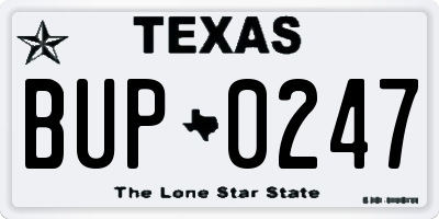 TX license plate BUP0247