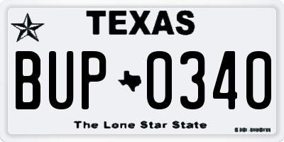TX license plate BUP0340