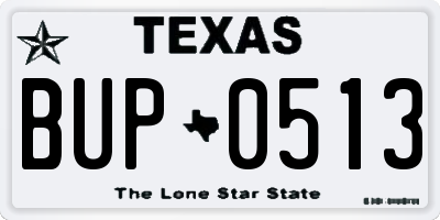 TX license plate BUP0513