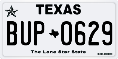 TX license plate BUP0629