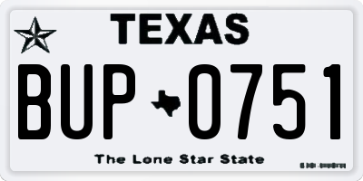 TX license plate BUP0751