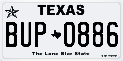 TX license plate BUP0886