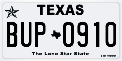TX license plate BUP0910