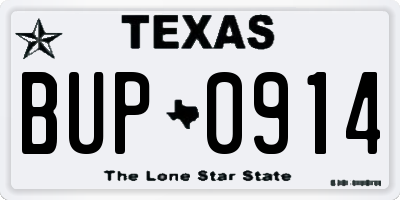 TX license plate BUP0914