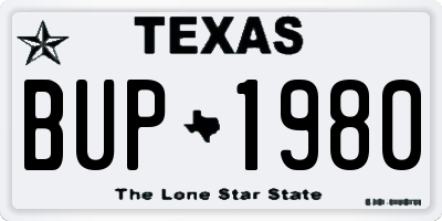 TX license plate BUP1980