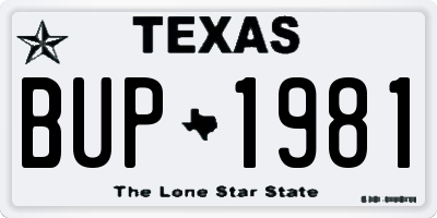 TX license plate BUP1981