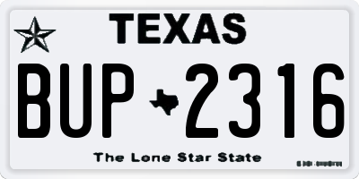 TX license plate BUP2316