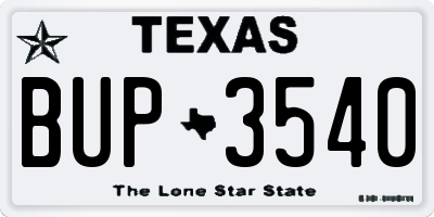 TX license plate BUP3540