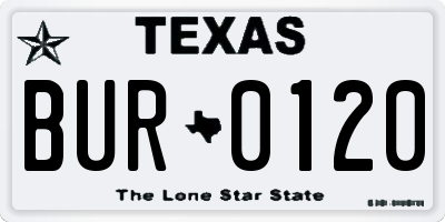 TX license plate BUR0120