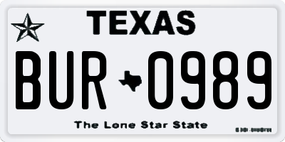 TX license plate BUR0989