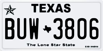 TX license plate BUW3806