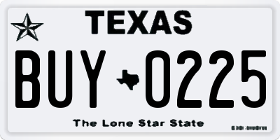 TX license plate BUY0225