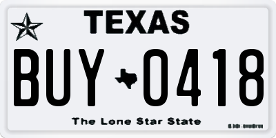 TX license plate BUY0418