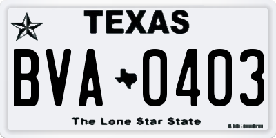 TX license plate BVA0403