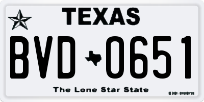 TX license plate BVD0651