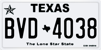 TX license plate BVD4038