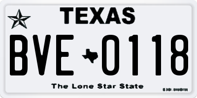TX license plate BVE0118