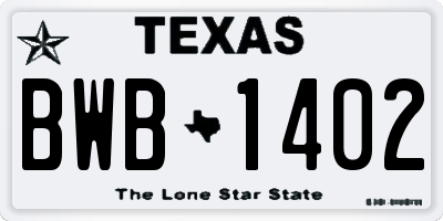 TX license plate BWB1402