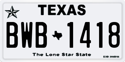 TX license plate BWB1418