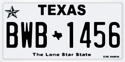 TX license plate BWB1456