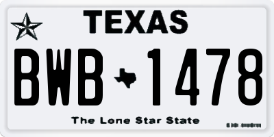 TX license plate BWB1478