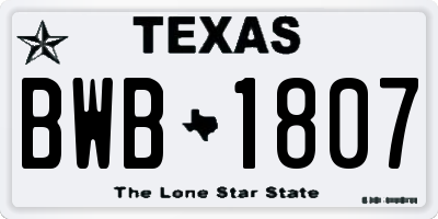TX license plate BWB1807
