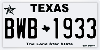 TX license plate BWB1933