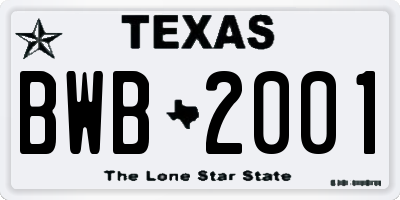 TX license plate BWB2001