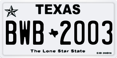 TX license plate BWB2003