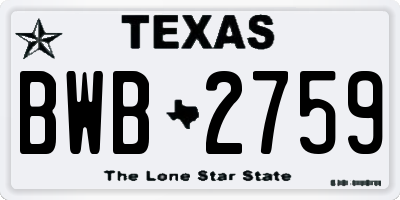 TX license plate BWB2759