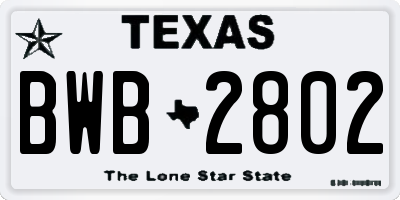 TX license plate BWB2802