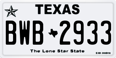 TX license plate BWB2933