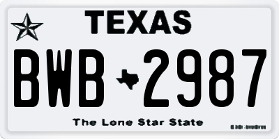 TX license plate BWB2987