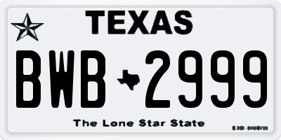 TX license plate BWB2999