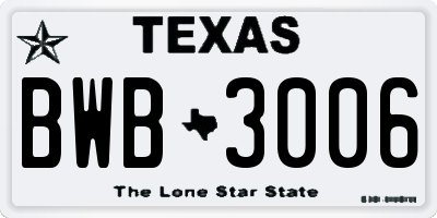 TX license plate BWB3006