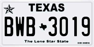 TX license plate BWB3019