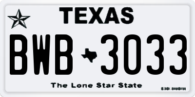 TX license plate BWB3033