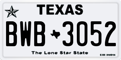 TX license plate BWB3052