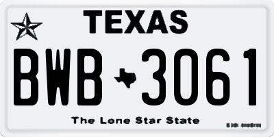 TX license plate BWB3061