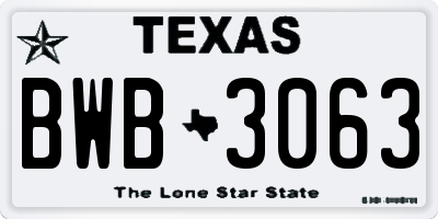 TX license plate BWB3063