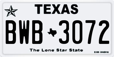TX license plate BWB3072