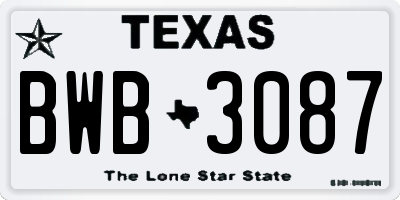 TX license plate BWB3087