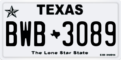 TX license plate BWB3089