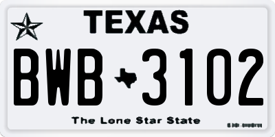 TX license plate BWB3102