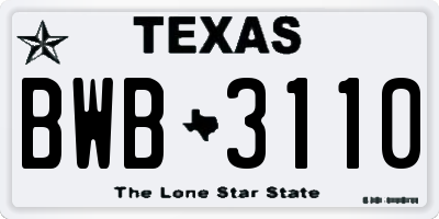 TX license plate BWB3110